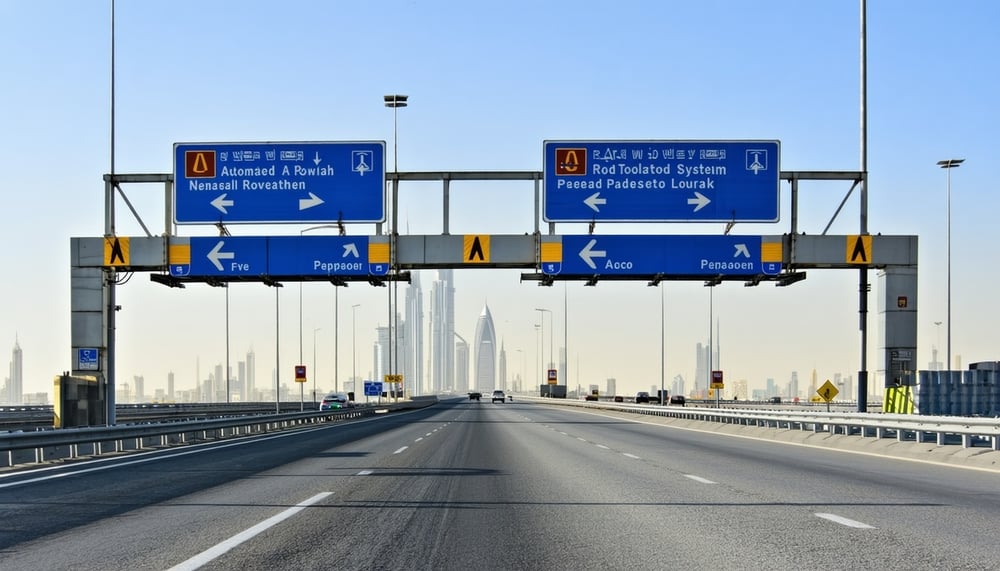 Dubai highway with automated road toll system Dubai highway with automated road toll system